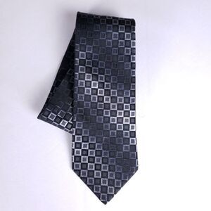 Murano Necktie Mens‎ 100% Silk Black Geometric Squares USA Made